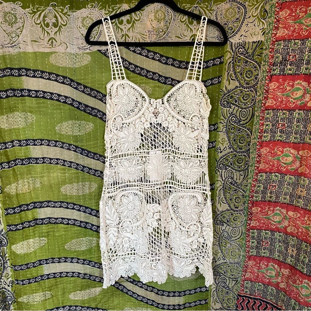 NWT For Love & Lemons Ivory Maldives Crochet Mini Dress/ Cover-Up Size Medium - Picture 2 of 15